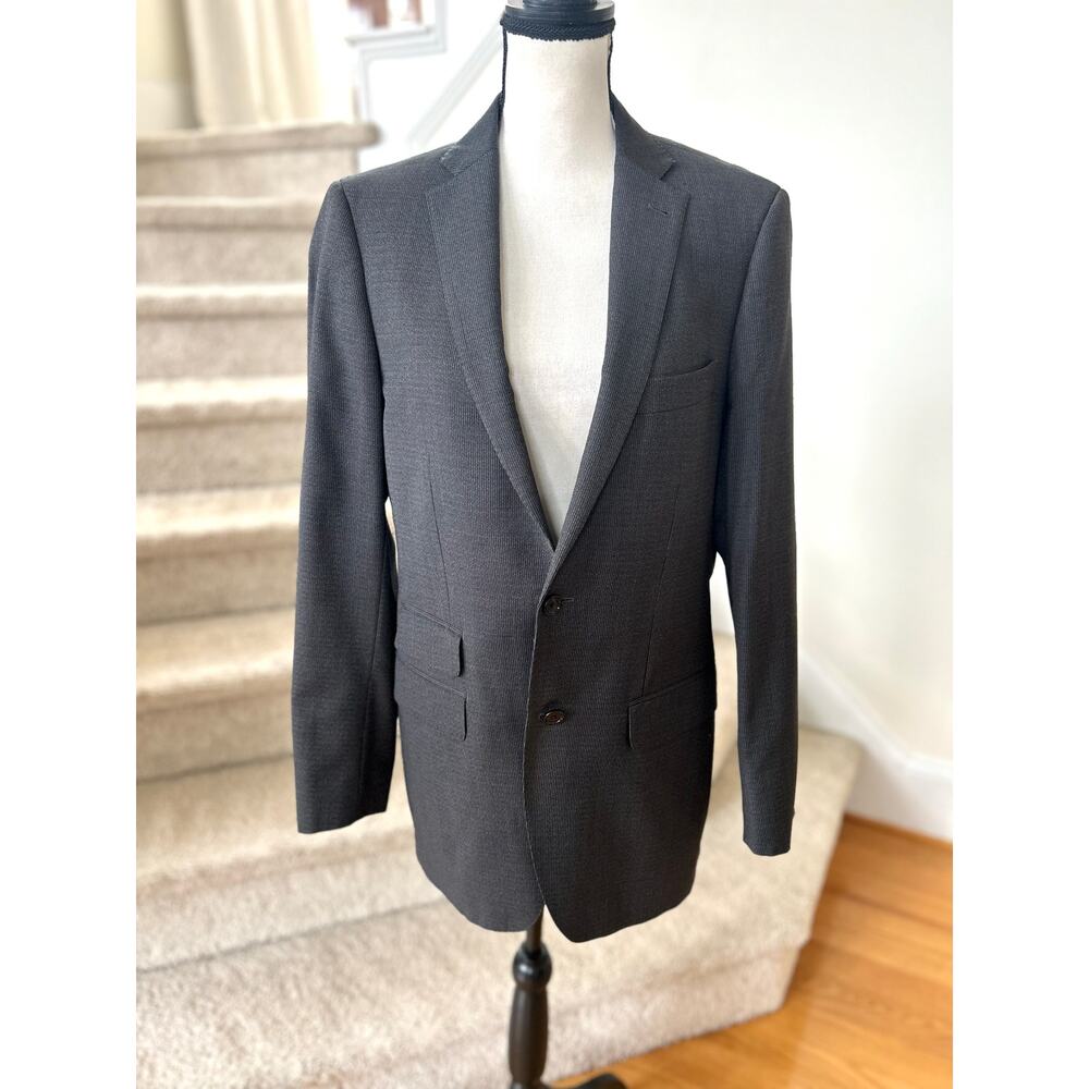 Indochino Gray White Subtle Pin Stripe Two Button Double Vent Blazer
